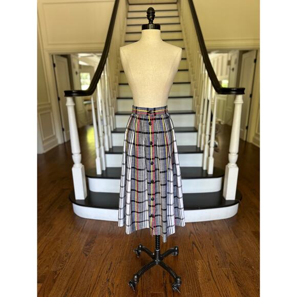 Vintage 80s Skirt Pleated Plaid Tartan Retro 50s Midcentury Rockabilly Preppy - Picture 2 of 12